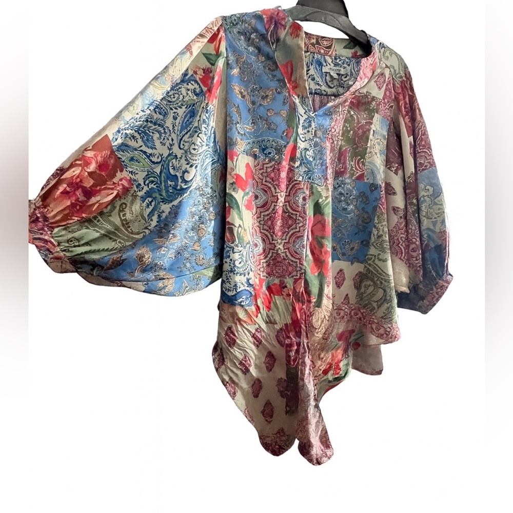 Chico’s Tie-Front Pretty Patchwork Boho Blouse Sp… - image 2